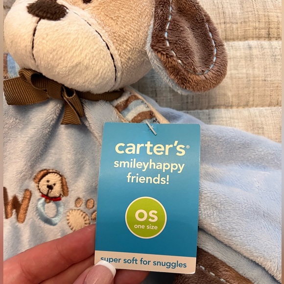 Carter's “WOOF” Blue & Brown Puppy Dog Lovey Rattle Blanket - Picture 2 of 9